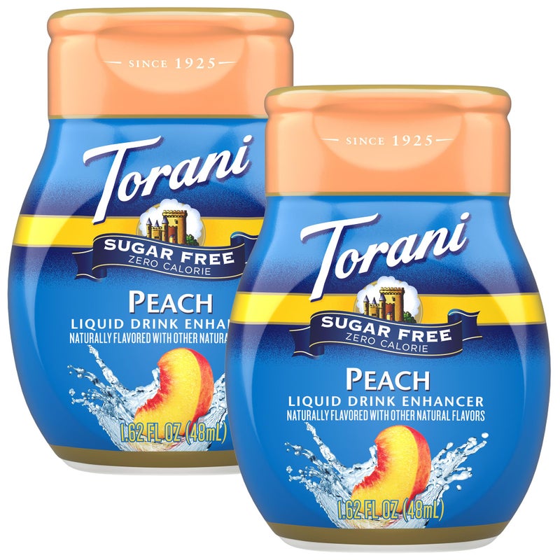 Torani Sugar Free Peach Liquid Drink Enhancer, Water Flavoring 2-Pack, 1.62 Oz Ea - Image 1